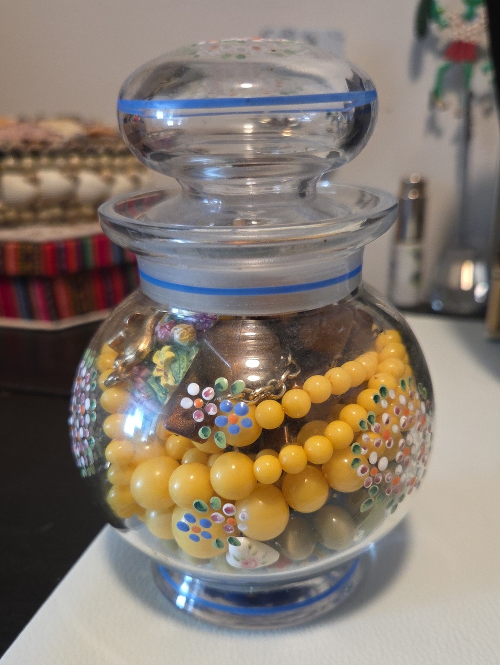 Decorative Glass Hand Painted Mystery Jewelry Jar